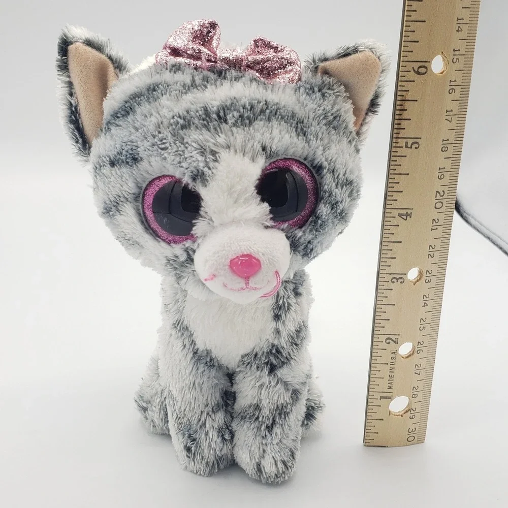 Ty Beanie Boos‎ Kiki Kitty Cat Plush Stuffed Animal Toy Gray Pink 6